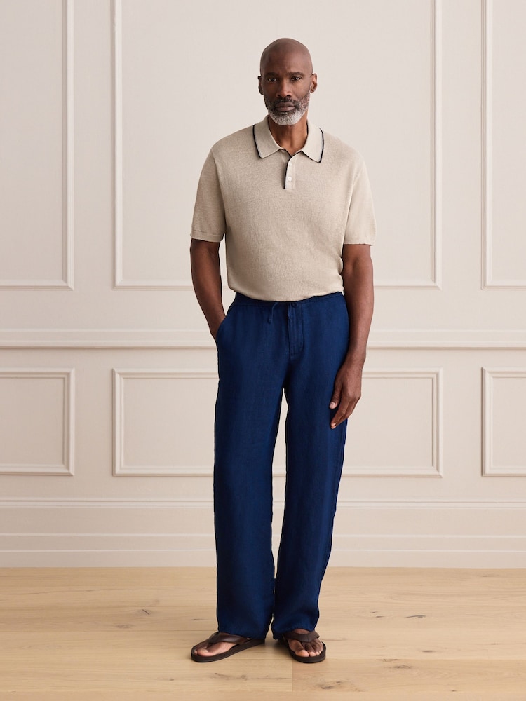 Neutral Signature 100% Linen Tipped Knitted Polo Shirt - Image 2 of 5