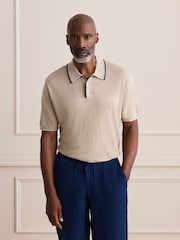Neutral Signature 100% Linen Tipped Knitted Polo Shirt - Image 4 of 5