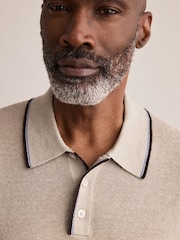 Neutral Signature 100% Linen Tipped Knitted Polo Shirt - Image 5 of 5