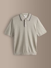 Neutral Signature 100% Linen Tipped Knitted Polo Shirt - Image 6 of 8