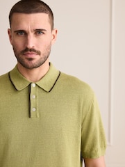 Green Signature 100% Linen Tipped Knitted Polo Shirt - Image 4 of 4