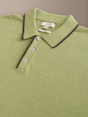Berde - Lagda 100% Niniting na Polo Shirt na may Tipped na Linen - Larawan 6 ng 7