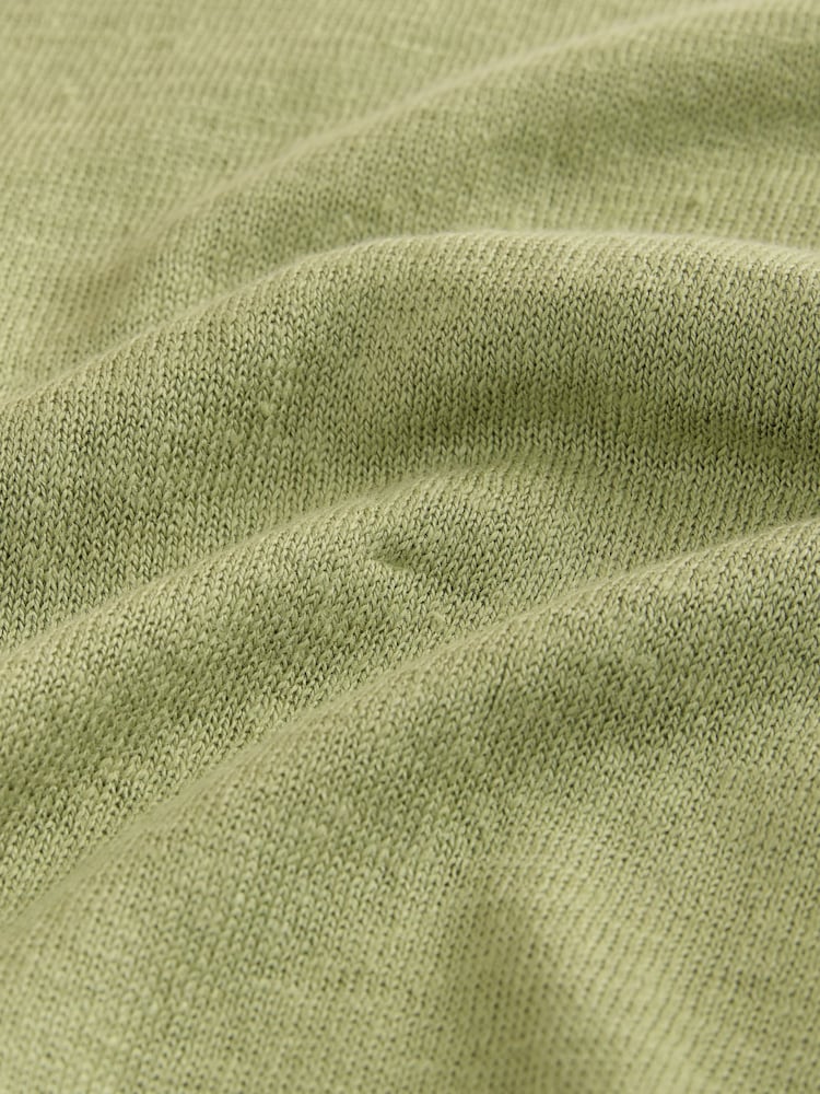 Berde - Lagda 100% Niniting na Polo Shirt na may Tipped na Linen - Larawan 7 ng 7