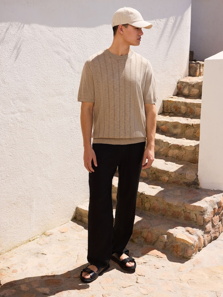 Нейтральный - Трикотажная футболка классического кроя из льна - Изображение 1 11