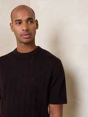 Brown Regular Fit Pointelle Knitted T-Shirt with Linen - Image 1 of 4