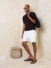 Brown Regular Fit Pointelle Knitted T-Shirt with Linen - Image 2 of 4