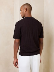 Brown Regular Fit Pointelle Knitted T-Shirt with Linen - Image 3 of 4