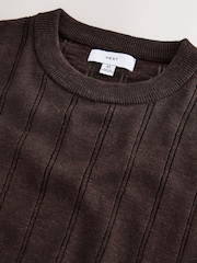 Brown Regular Fit Pointelle Knitted T-Shirt with Linen - Image 6 of 7