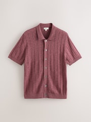Pink Regular Fit Pointelle Knitted Shirt with Linen - Image 1 of 3