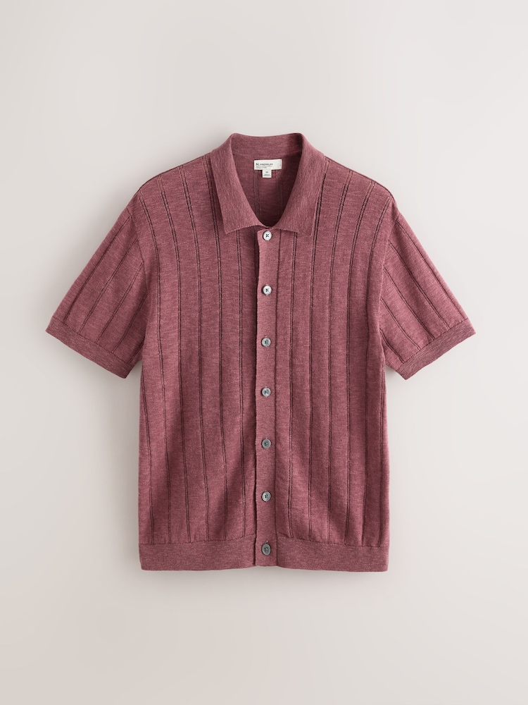 Pink Regular Fit Pointelle Knitted Shirt with Linen - Image 1 of 3