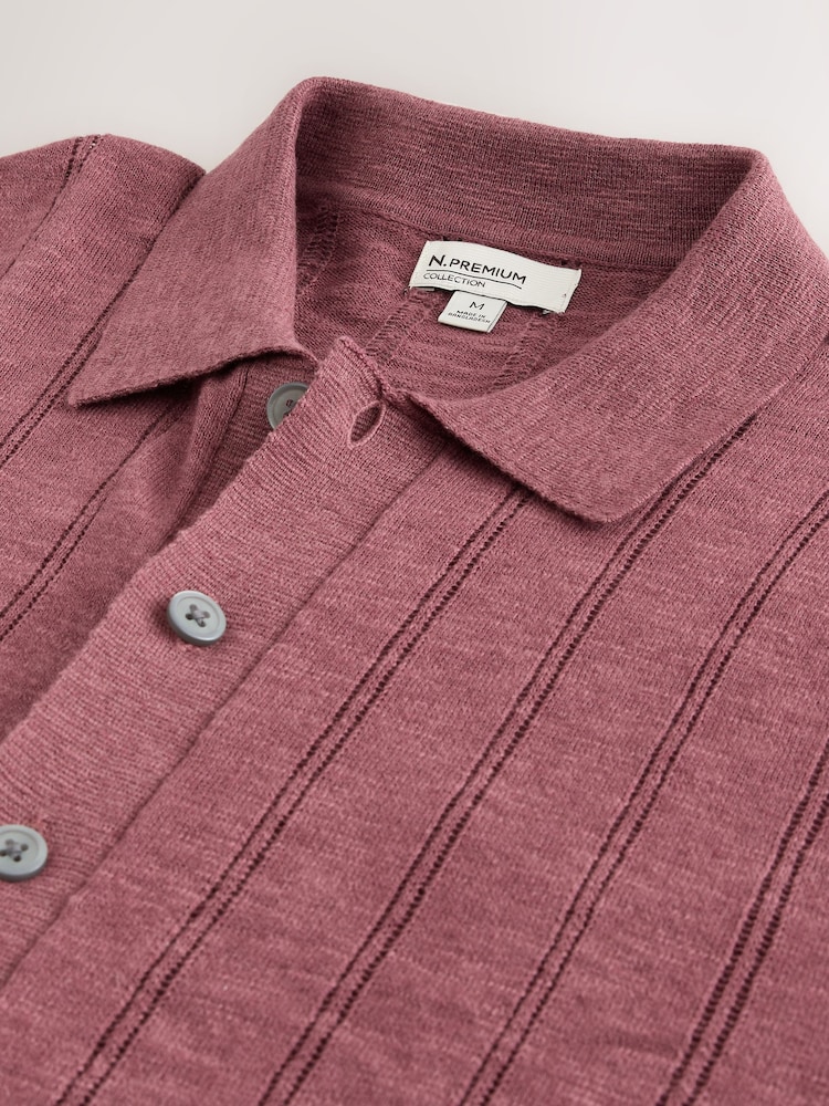 Pink Regular Fit Pointelle Knitted Shirt with Linen - Image 3 of 3