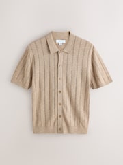 Neutral Regular Fit Pointelle Knitted Shirt with Linen - Image 1 of 3