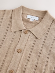 Neutral Regular Fit Pointelle Knitted Shirt with Linen - Image 2 of 3