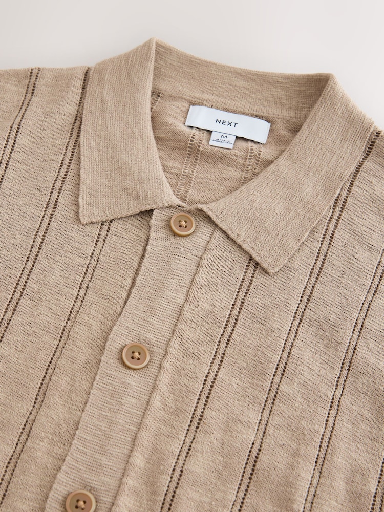 Neutral Regular Fit Pointelle Knitted Shirt with Linen - Image 2 of 3