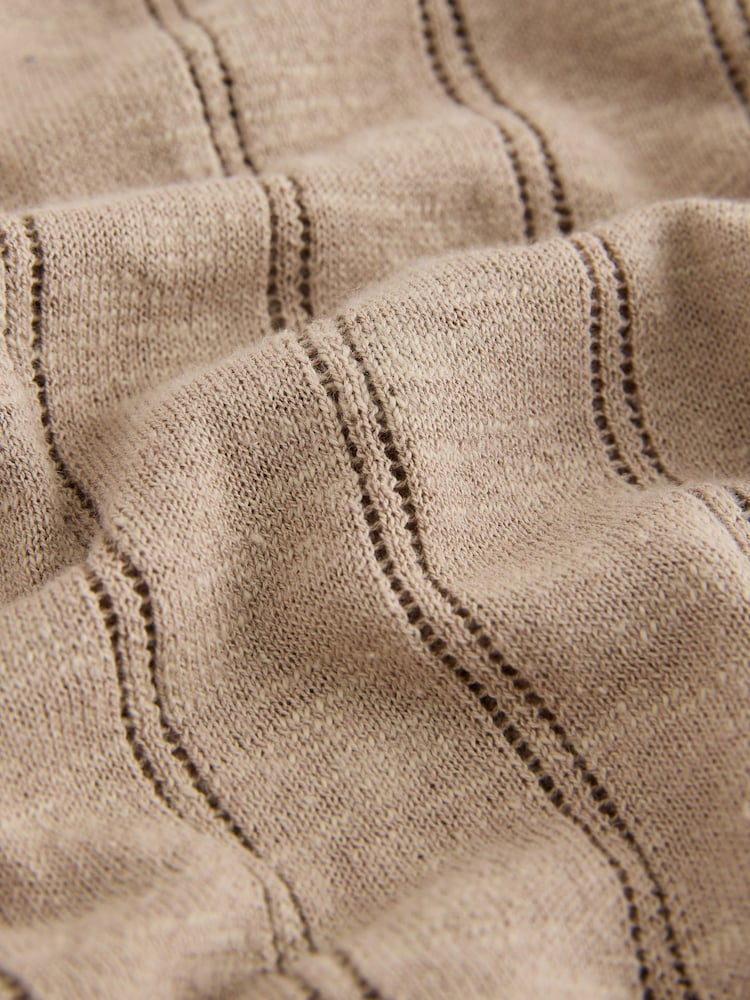 Neutral Regular Fit Pointelle Knitted Shirt with Linen - Image 3 of 3