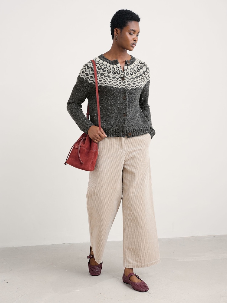 Seasalt Cornwall Grey Port Kinnis Fair Isle Cardigan With Merino - Image 1 of 5