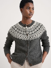 Seasalt Cornwall Grey Port Kinnis Fair Isle Cardigan With Merino - Image 3 of 5