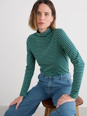 Seasalt Cornwall Green Landing Roll Neck Top in Cotton - Image 1 of 5