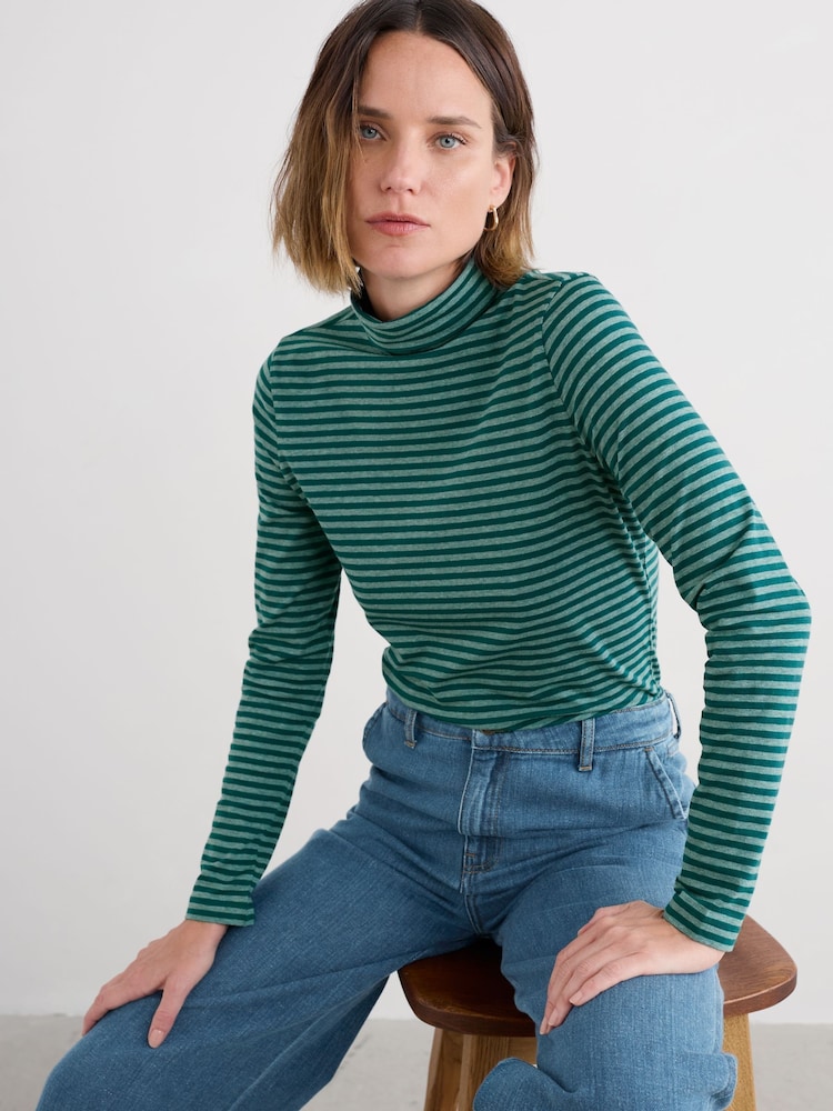 Seasalt Cornwall Green Landing Roll Neck Top in Cotton - Image 1 of 5 Seasalt Cornwall Green Landing Roll Neck Top in Cotton - Image 1 of 5
