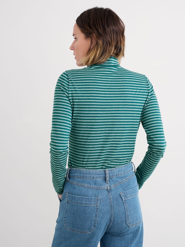 Seasalt Cornwall Green Landing Roll Neck Top in Cotton - Image 2 of 5