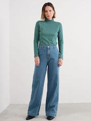 Seasalt Cornwall Green Landing Roll Neck Top in Cotton - Image 3 of 5
