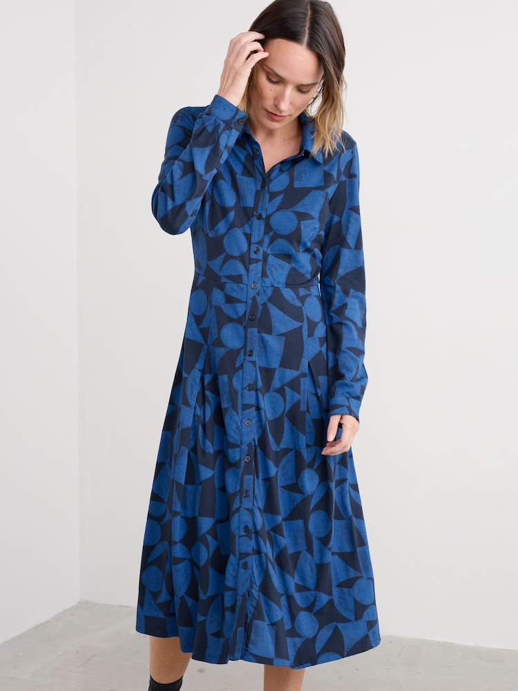 Seasalt Cornwall Blue Coastline Jersey Shirt Dress - Image 1 of 5 Seasalt Cornwall Blue Coastline Jersey Shirt Dress - Image 1 of 5