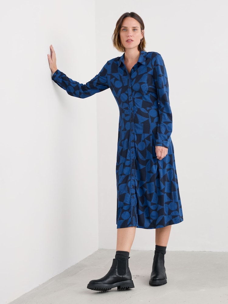 Seasalt Cornwall Blue Coastline Jersey Shirt Dress - Image 2 of 5 Seasalt Cornwall Blue Coastline Jersey Shirt Dress - Image 2 of 5