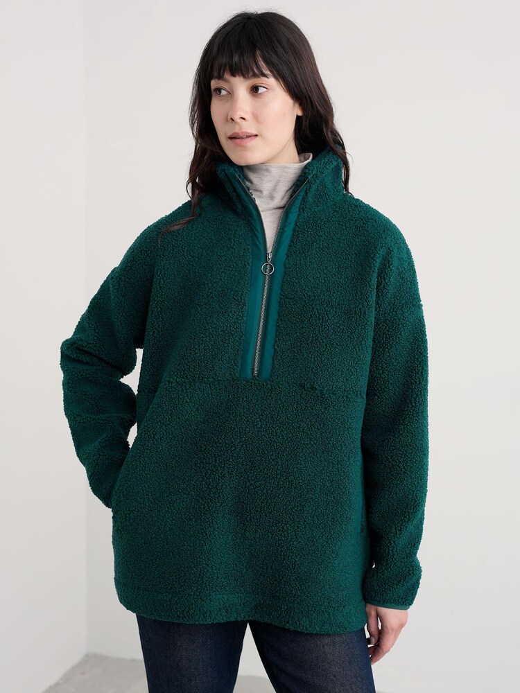 Seasalt Cornwall Green Barnaloft Quarter Zip Fleece - Image 1 of 5