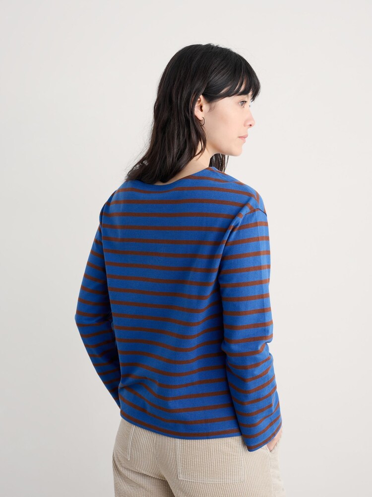 Seasalt Cornwall Blue Beach Boat Cotton Jersey Top - Image 2 of 5