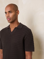 Brown Stripe N. Premium Linen Rich Knit Trophy Polo Shirt - Image 1 of 7