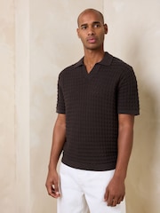 Brown Stripe N. Premium Linen Rich Knit Trophy Polo Shirt - Image 4 of 7
