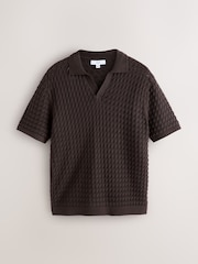 Brown Stripe N. Premium Linen Rich Knit Trophy Polo Shirt - Image 5 of 7