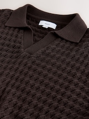 Brown Stripe N. Premium Linen Rich Knit Trophy Polo Shirt - Image 7 of 7