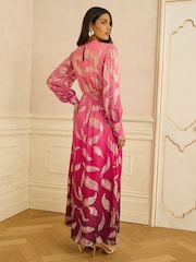 Love & Roses Pink Feather Metallic Ombre Petite Cuffed Sleeve Maxi Dress - Image 4 of 4