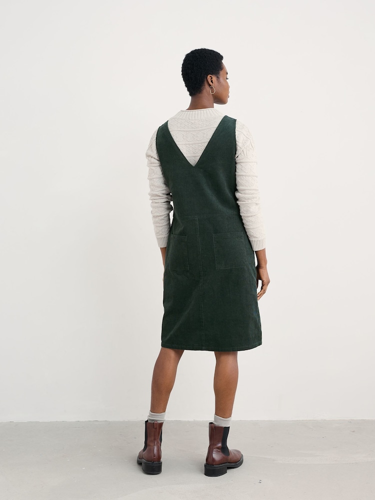 knee length denim pinafore dress Women Slit Denim Pinafore Dress With Large Pockets