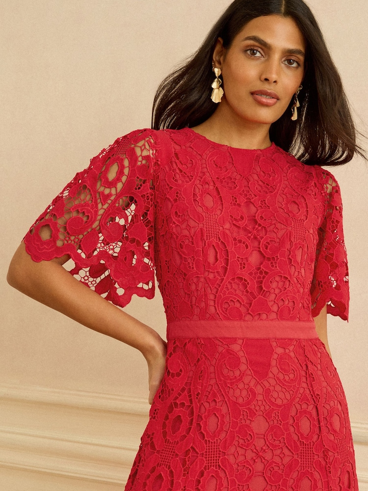 petite red lace dress Buy Love & Roses Red Petite Lace Angel Sleeve Midi Dress from Next USA