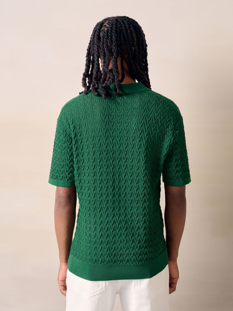 Tennis/Grün - Regular Fit Cotton Rich Pointelle Knit Trophy Neck Polo Shirt - Bild 2 von 8