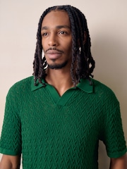 Tennis/Grün - Regular Fit Cotton Rich Pointelle Knit Trophy Neck Polo Shirt - Bild 5 von 8