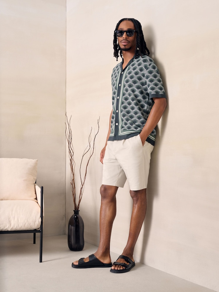 Grey Geometric Pattern Knitted Cuban Shirt - Image 2 of 4