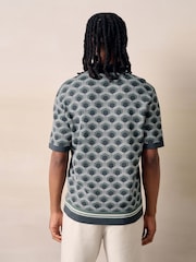 Grey Geometric Pattern Knitted Cuban Shirt - Image 3 of 4