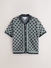 Grey Geometric Pattern Knitted Cuban Shirt - Image 6 of 7