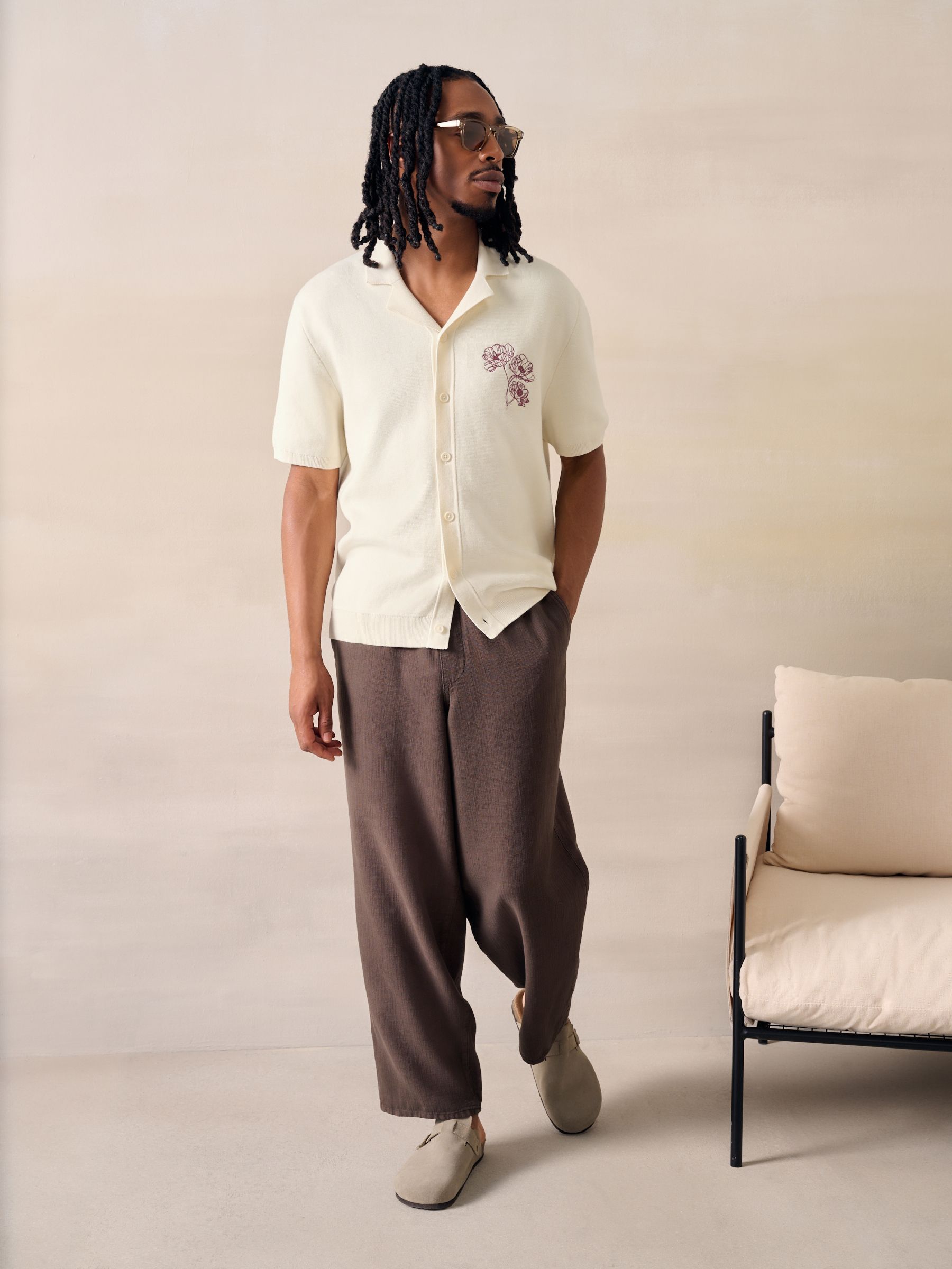 Buy Ecru White Floral Back Graphic Cuban Knitted Shirt from Next