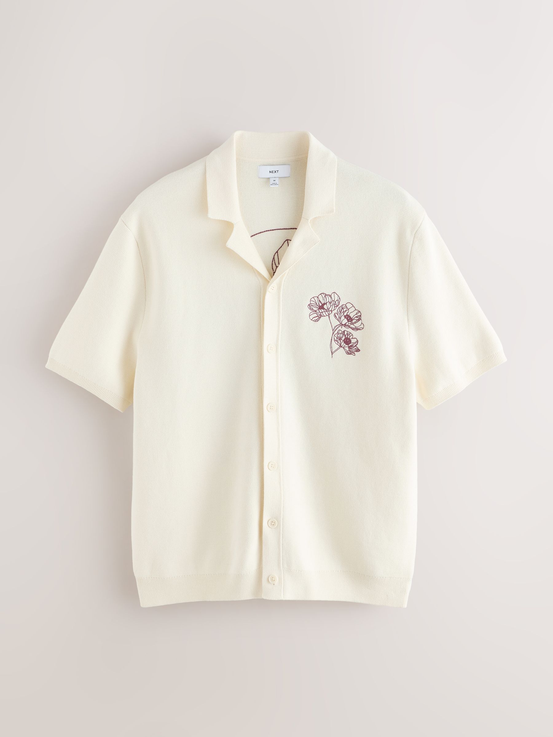 Buy Ecru White Floral Back Graphic Cuban Knitted Shirt from Next