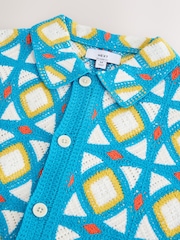 Bleu/Blanc - Relaxed Fit Geo Pattern Crochet Knitted Shirt - Image 7 de 7