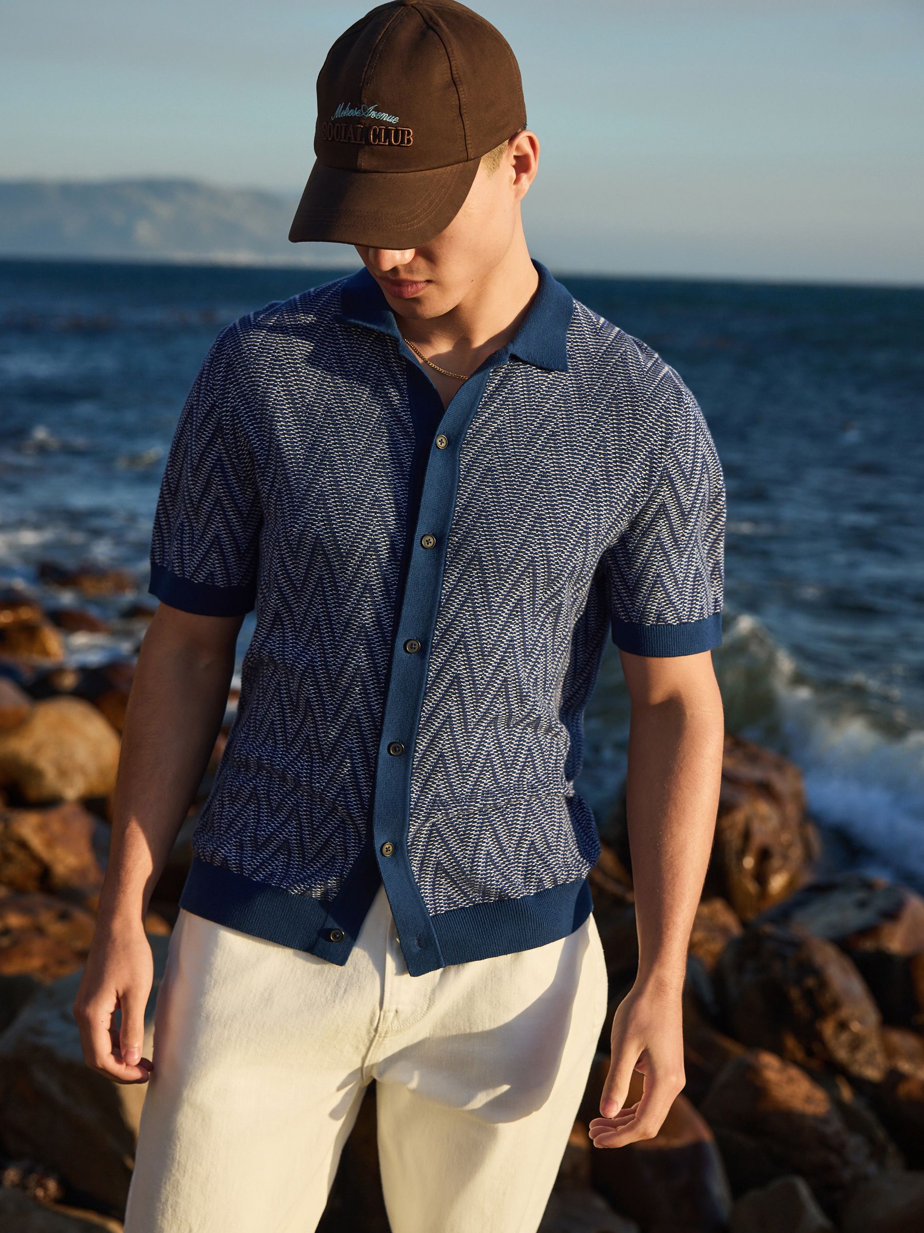 カットソー(半袖+袖なし) Geometric Pattern Knitted Top - blue 1_medium.png