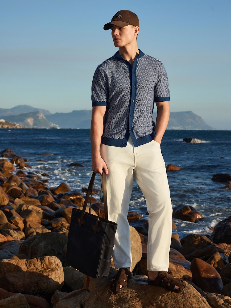 Albastru - Cotton Zigzag Stripe Knitted Shirt - Imaginea 2 din 7 Albastru - Cotton Zigzag Stripe Knitted Shirt - Imaginea 2 din 7