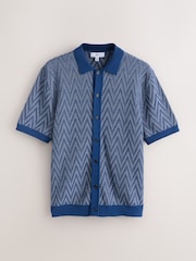 Albastru - Cotton Zigzag Stripe Knitted Shirt - Imaginea 5 din 7