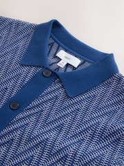 Albastru - Cotton Zigzag Stripe Knitted Shirt - Imaginea 6 din 7