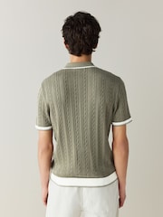 Sage Green Slim Fit Cable Zip Neck Polo Shirt - Image 3 of 5