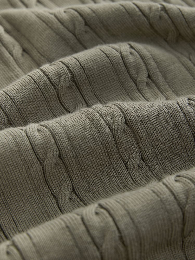 Sage Green Slim Fit Cable Zip Neck Polo Shirt - Image 8 of 8